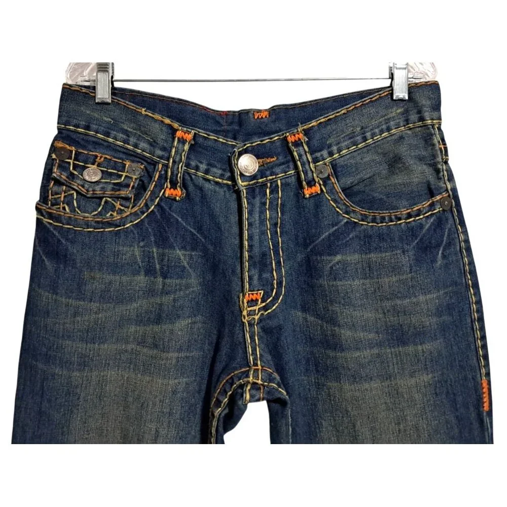 True Religion Billy Super T Jeans Mens 34 READ World Tour Patch Orange Yellow St